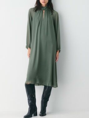Aritzia WILFRED Gallerina Chiffon Semi Sheer Long Sleeve Midi Dress, Sage Green